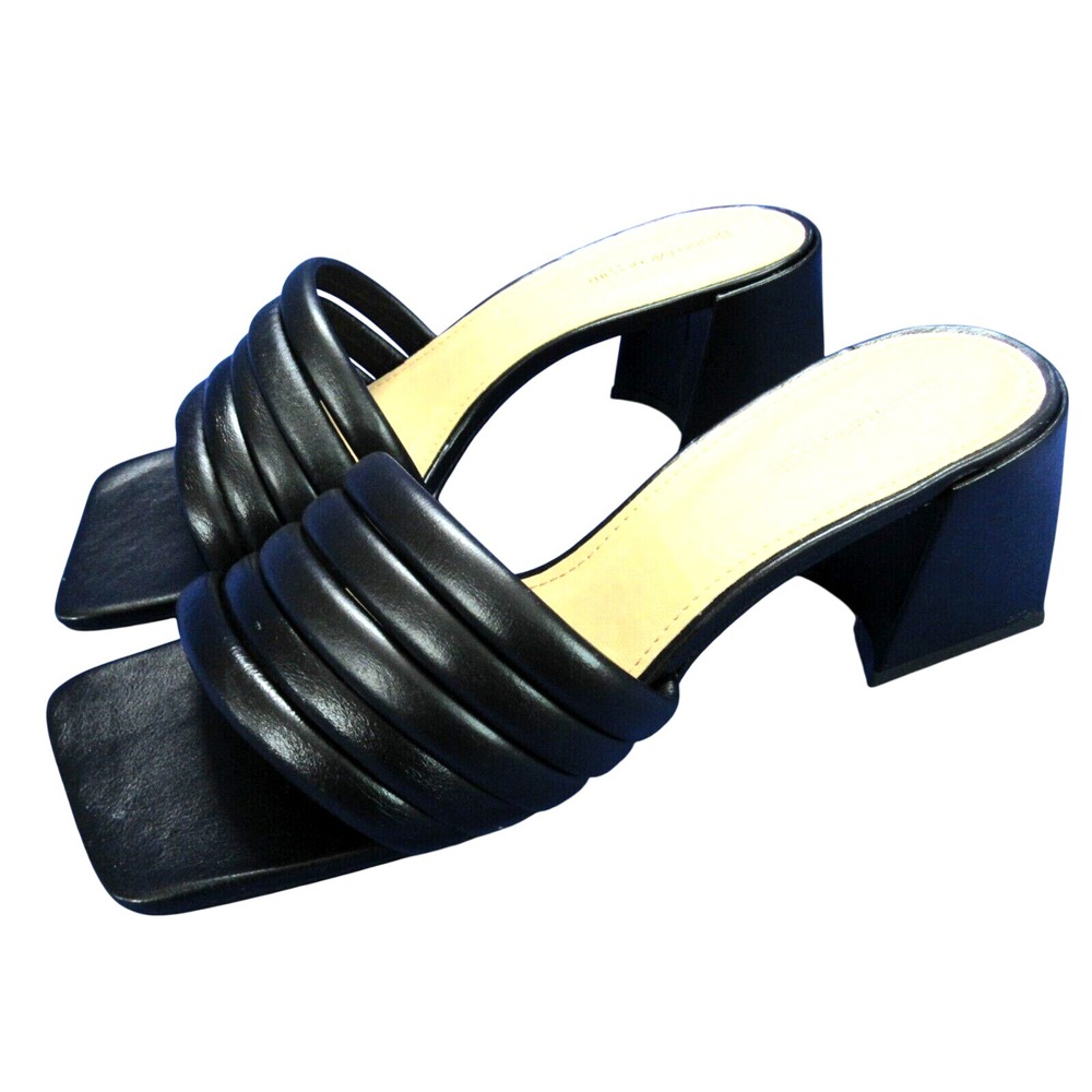 BRUNO MENEGATTI Prudie BLACK LEATHER Slip-On SQUARE TOE Heels Slides Sandals 10